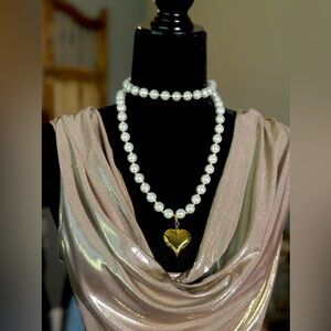Water Resistant Pearl and Heart Pendant Necklace